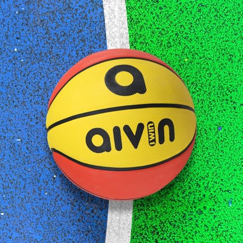 Aivin Onset Basketball, Rubberized Moulded Basketball Game, for Match, Training, Outdoor Ball, Durable for Practice, Waterproof and Suitable for All Surface,8 Panel, Material-Rubber(Yellow/Red) Size-7 - Image 1