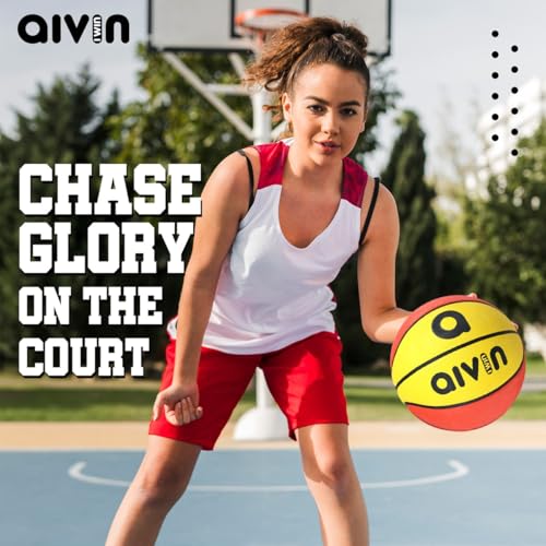 Aivin Onset Basketball, Rubberized Moulded Basketball Game, for Match, Training, Outdoor Ball, Durable for Practice, Waterproof and Suitable for All Surface,8 Panel, Material-Rubber(Yellow/Red) Size-7 - Image 3