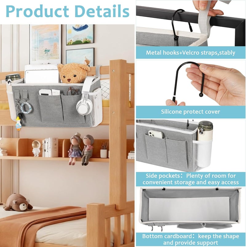 Loghot Bedside Caddy/Bedside Storage Bag Hanging Organizer for Bunk and Hospital Beds,Dorm Rooms Bed Rails,Can be Placed Glasses,Books,Mobile Phones,Keys (2pc Grey) - Image 4