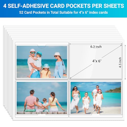 MaxGear 4x6 Index Card Pockets, 52 Pack Self Adhesive Library Card Pocket with Top Open Loading, Plastic Label Holders for Storage Bins, Clear Label Sleeves, Removable Tote Label Sticker Easy Peel Off - Image 2