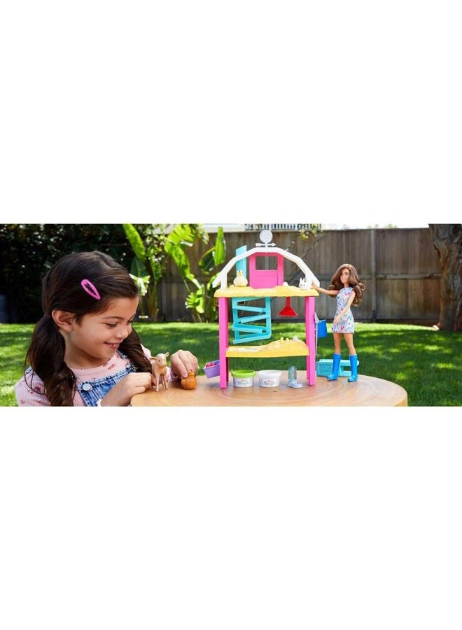 Barbie Hatch & Gather Egg Farm, Doll, Petite Brunette, Chicken Stand, Dough, Mold, Animals & More, Great Gift for Ages 4 Years Old & Up - Image 2