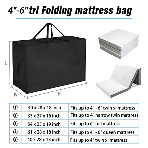 Jungda Tri Folding Mattress Storage Bag Twin XL,Foldable Memory Foam Mattress Case,Carry Case for Tri-Fold Guest Bed Mattress Fits 4 Inch Twin XL Mattress (Mattress NOT Included)-40"L x 28"W x 13"H - Image 3