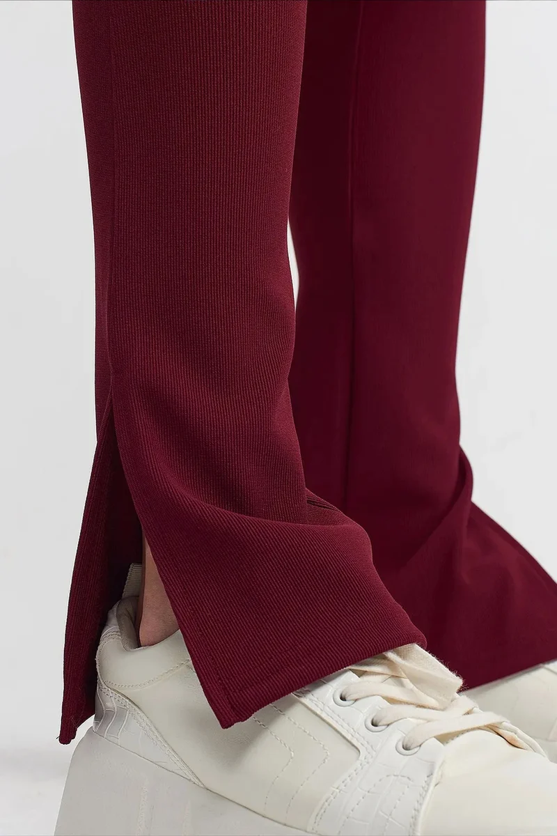 Dilvin Burgundy Red DILVIN High-waist Flare Leggings With Slit for Women | Best Price UAE