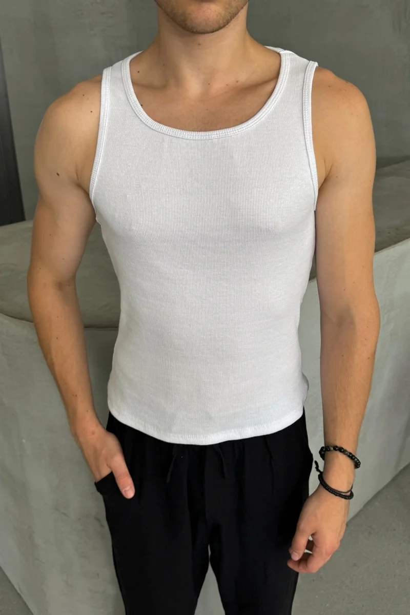 HYMAN Men's Ribbed Camisole Halter Neck Crop Tank Top