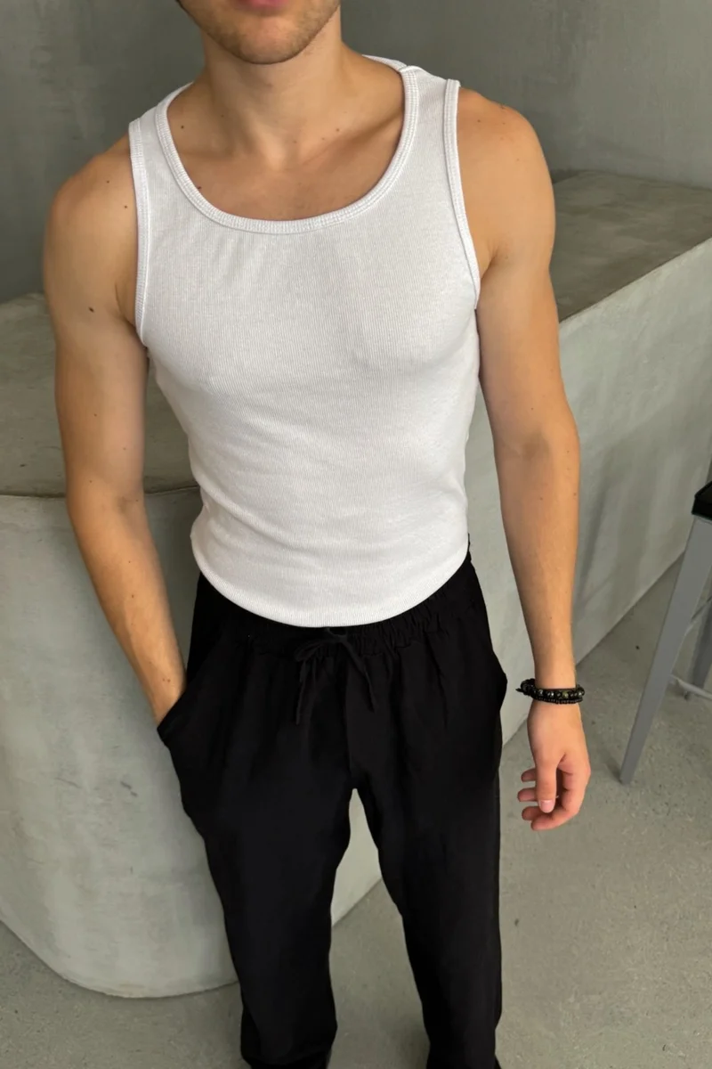HYMAN Men's Ribbed Camisole Halter Neck Crop Tank Top