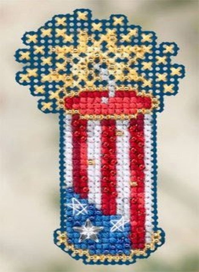 Firecracker Beaded Counted Cross Stitch Patriotic Ornament Kit Mill Hill 2012 Spring Bouquet MH18-2106