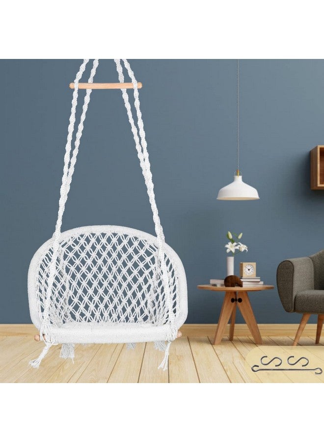 Patiofy Patiofy Premium D-Shape Hammock Hanging Swing for Adult/Swing for Balcony, Indoor,Outdoor/Swing Chair for Adults & Kids for Home/Handmade Cotton Jhula with Sturdy Frame/Includes Hanging Kit-Pure White - Image 1