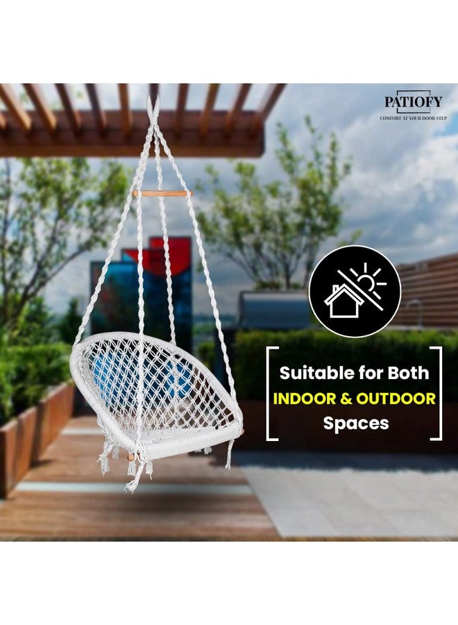 Patiofy Patiofy Premium D-Shape Hammock Hanging Swing for Adult/Swing for Balcony, Indoor,Outdoor/Swing Chair for Adults & Kids for Home/Handmade Cotton Jhula with Sturdy Frame/Includes Hanging Kit-Pure White - Image 2