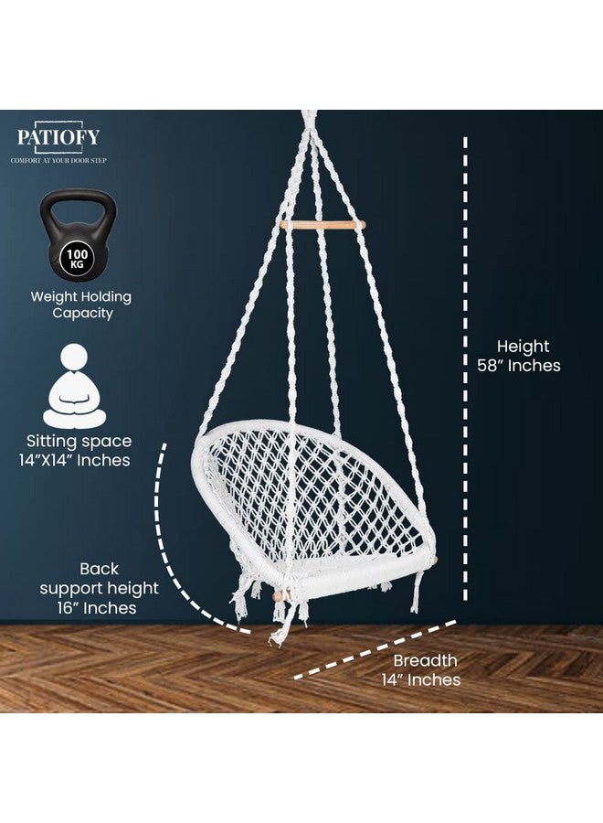 Patiofy Patiofy Premium D-Shape Hammock Hanging Swing for Adult/Swing for Balcony, Indoor,Outdoor/Swing Chair for Adults & Kids for Home/Handmade Cotton Jhula with Sturdy Frame/Includes Hanging Kit-Pure White - Image 3