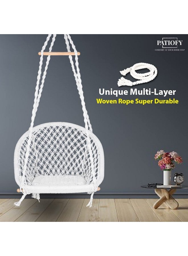 Patiofy Patiofy Premium D-Shape Hammock Hanging Swing for Adult/Swing for Balcony, Indoor,Outdoor/Swing Chair for Adults & Kids for Home/Handmade Cotton Jhula with Sturdy Frame/Includes Hanging Kit-Pure White - Image 5