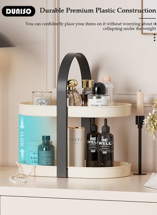 Double-deck Bathroom Countertop Ognanizer, Desktop Perfume & Skincare Display Stand, Portable Cosmetic Organiser with Handle, Multifunction Desk Accessories Rack for Bathroom Counter, Bedroom, Dresser, Kithen - view 2
