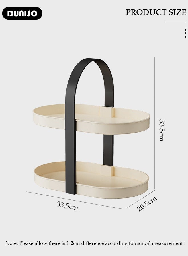 DUNISO منظم سطح مكتب الحمام ذو الطابقين، حامل عرض العطور والعناية بالبشرة، منظم تجميل محمول مع مقبض، رف ملحقات مكتبية متعددة الوظائف لسطح الحمام، غرفة النوم، تسريحة، مطبخ - Image 4