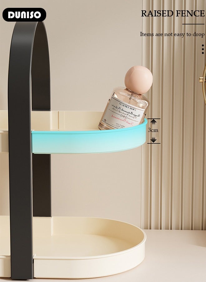 DUNISO منظم سطح مكتب الحمام ذو الطابقين، حامل عرض العطور والعناية بالبشرة، منظم تجميل محمول مع مقبض، رف ملحقات مكتبية متعددة الوظائف لسطح الحمام، غرفة النوم، تسريحة، مطبخ - Image 5