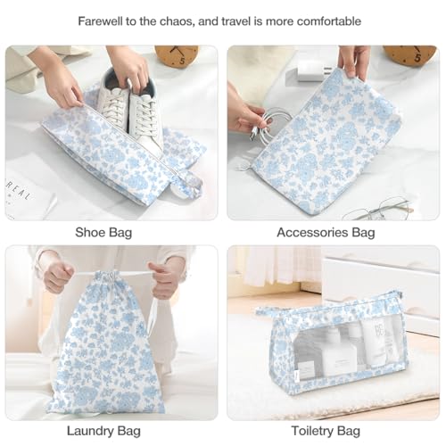 Hatisan 8 Set Packing Cubes for Suitcases,Packing Cube with Shoe, Cosmetics, Clothing, and Accessories Bags Packing Cubes for Travel Luggage Organizer Women Men(Blue Flowers) - Image 5