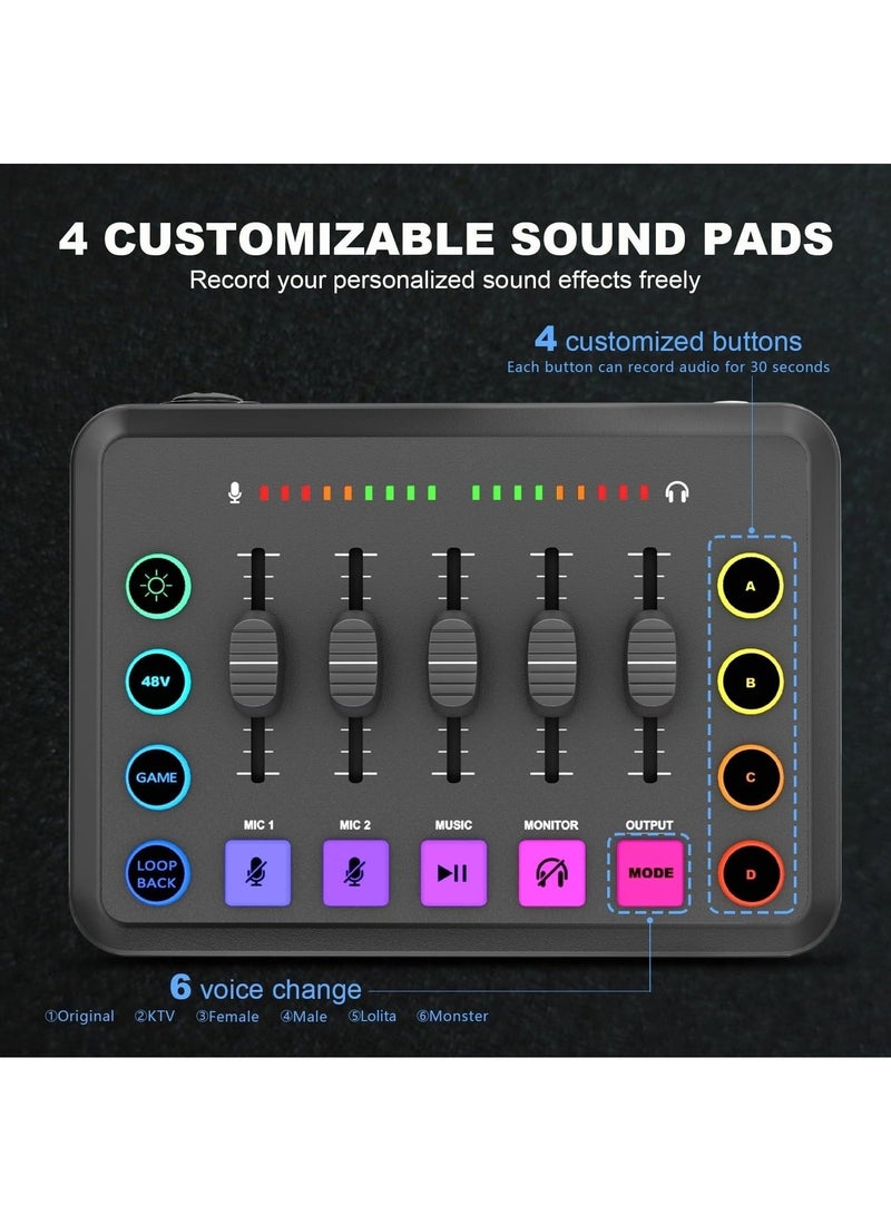 والالا خلاط صوت للألعاب، خلاط تدفق RGB مع واجهة ميكروفون XLR، خافت الصوت، المراقبة، طاقة فانتوم 48 فولت لتسجيل بث هاتف الكمبيوتر TikTok - Image 5