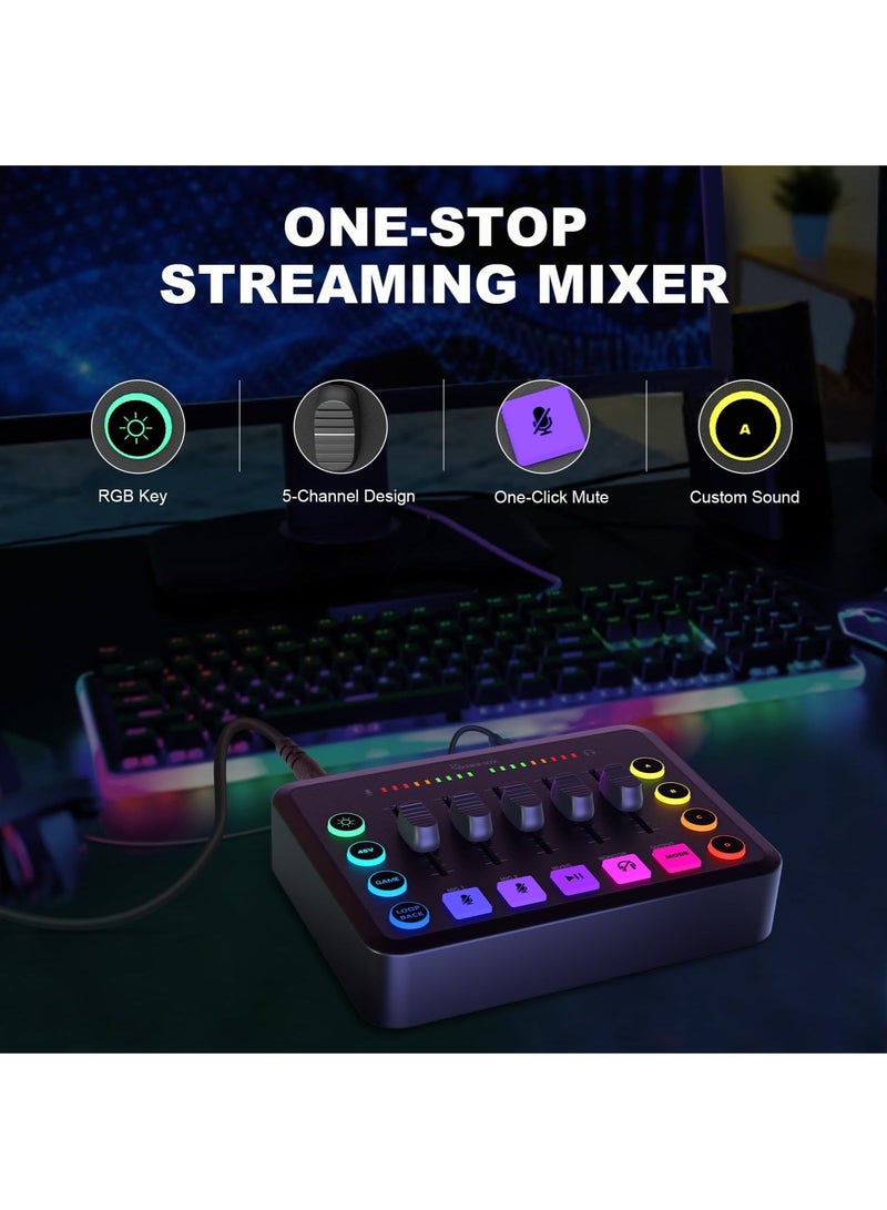 والالا خلاط صوت للألعاب، خلاط تدفق RGB مع واجهة ميكروفون XLR، خافت الصوت، المراقبة، طاقة فانتوم 48 فولت لتسجيل بث هاتف الكمبيوتر TikTok - Image 2