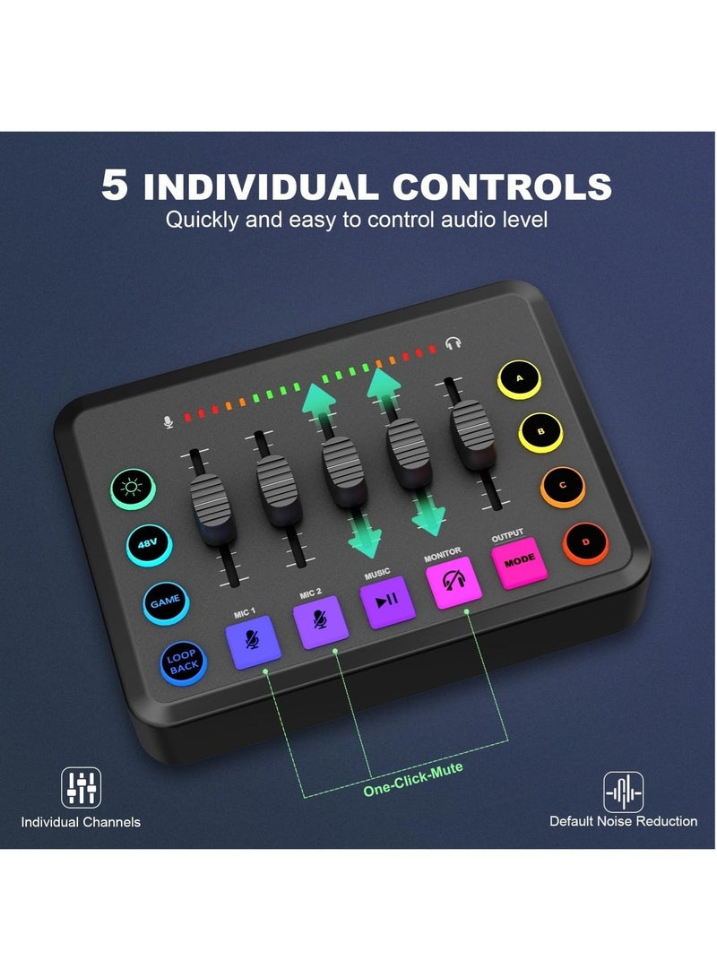 والالا خلاط صوت للألعاب، خلاط تدفق RGB مع واجهة ميكروفون XLR، خافت الصوت، المراقبة، طاقة فانتوم 48 فولت لتسجيل بث هاتف الكمبيوتر TikTok - Image 4