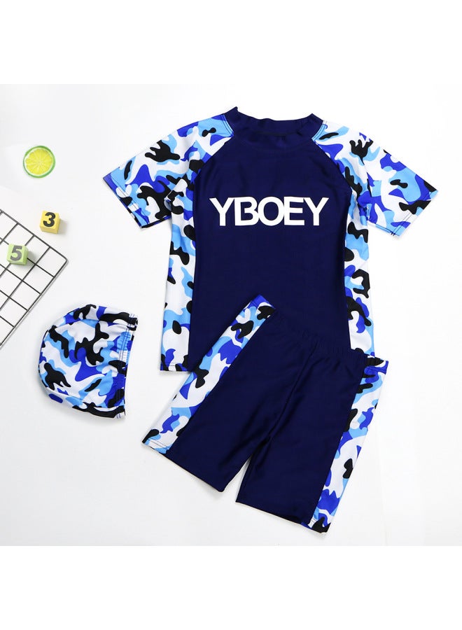 Loquat Source Manufacturers Children's Swimwear Smooth Quick-drying Sunscreen Boys Swimming Suit Girls Swimwear Can Be Customized-Color:8165 Blue YBOEY- - Image 1