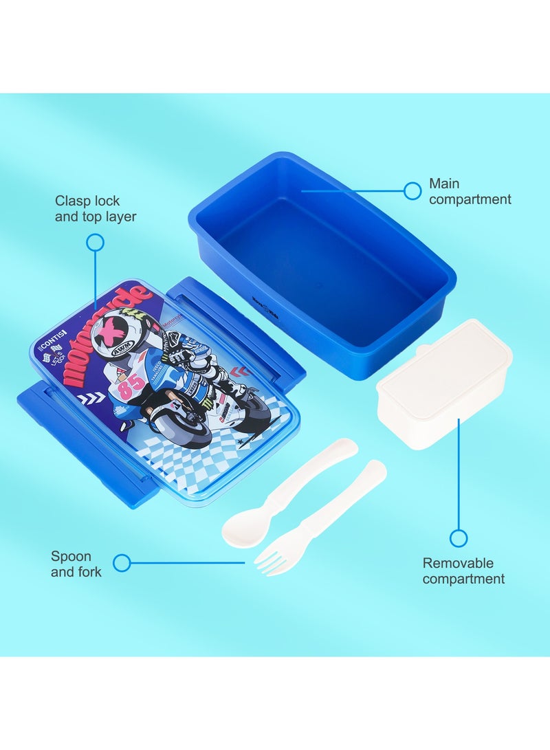 Nova kids Bento Lunch Box with Spoon And Fork - Motorbike Blue - Image 4
