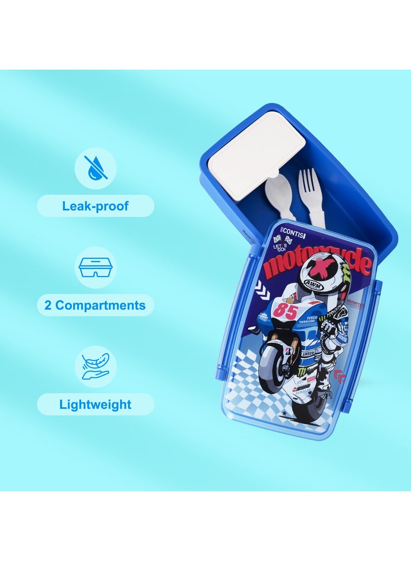Nova kids Bento Lunch Box with Spoon And Fork - Motorbike Blue - Image 5