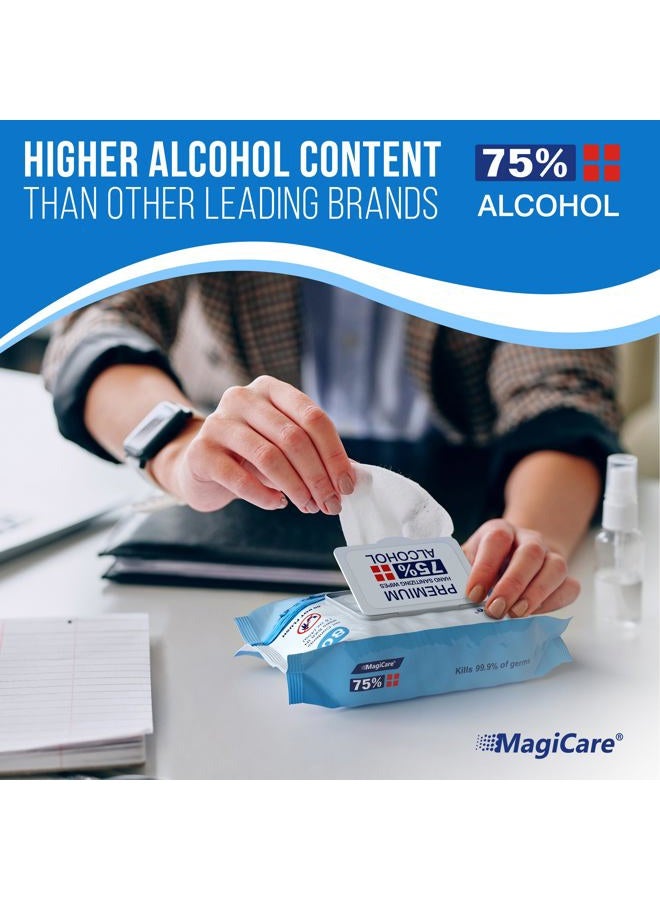 MagiCare 75% Large Alcohol Wipes (4-80ct Packs) - Alcohol Hand Sanitizing Wipes, Premium - Unscented Hand Wipe, Sanitizer Wipe - Travel, Home, Classroom, Camping - 4 Soft Packs (320pcs) - Image 2