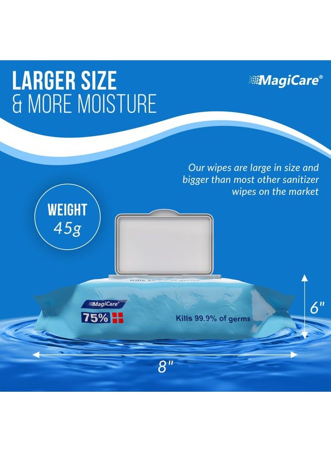 MagiCare 75% Large Alcohol Wipes (4-80ct Packs) - Alcohol Hand Sanitizing Wipes, Premium - Unscented Hand Wipe, Sanitizer Wipe - Travel, Home, Classroom, Camping - 4 Soft Packs (320pcs) - Image 3
