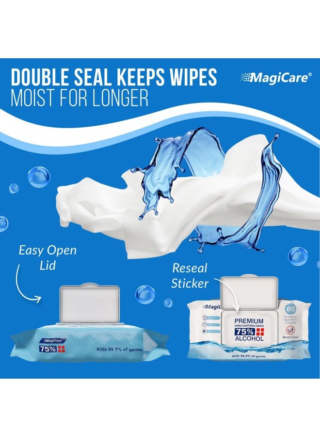 MagiCare 75% Large Alcohol Wipes (4-80ct Packs) - Alcohol Hand Sanitizing Wipes, Premium - Unscented Hand Wipe, Sanitizer Wipe - Travel, Home, Classroom, Camping - 4 Soft Packs (320pcs) - Image 4