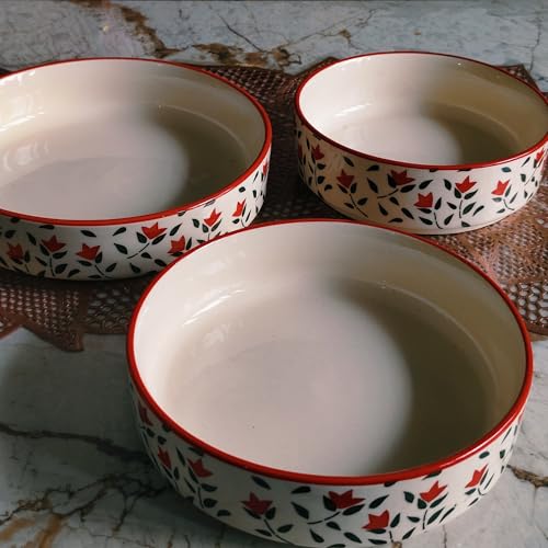 Niyara Stoneware Handmade Ceramic Stylish Premium Serving Bowls/Salad Tray Microwave Dishwasher Safe (Red Leaf Salad Bowl Set of 3) - Image 4