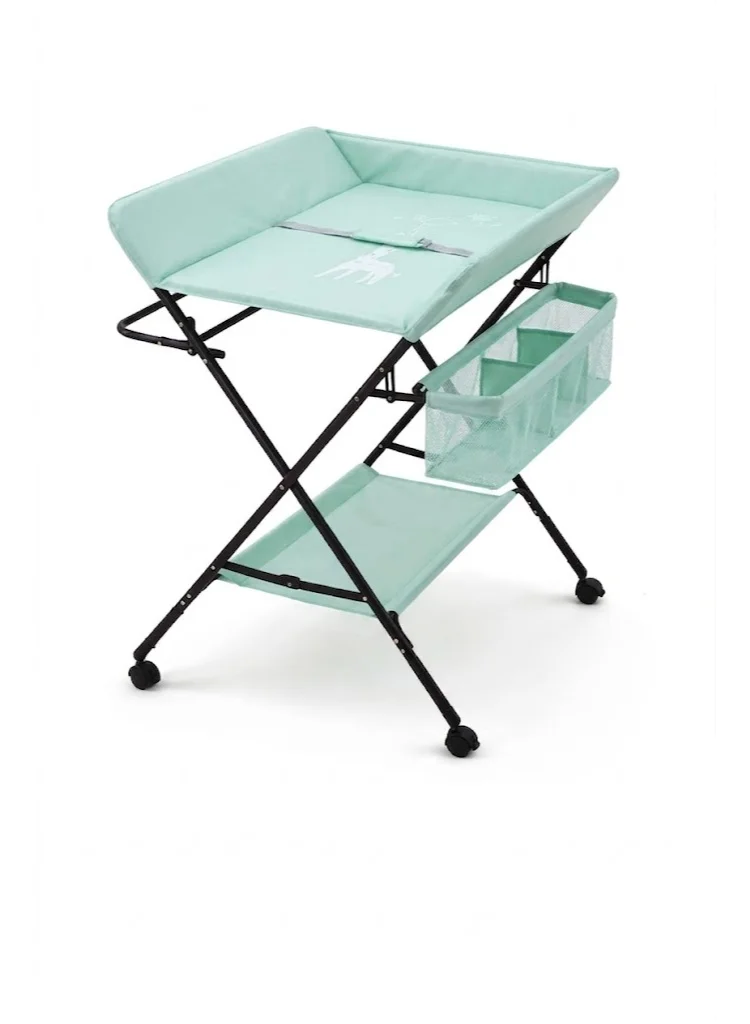 كيكيبيبي Kikibebe Babycare Diaper Changing Table With Wheels – 5-Level Height Adjustable Infant Care Station With Storage Shelf – Light Green