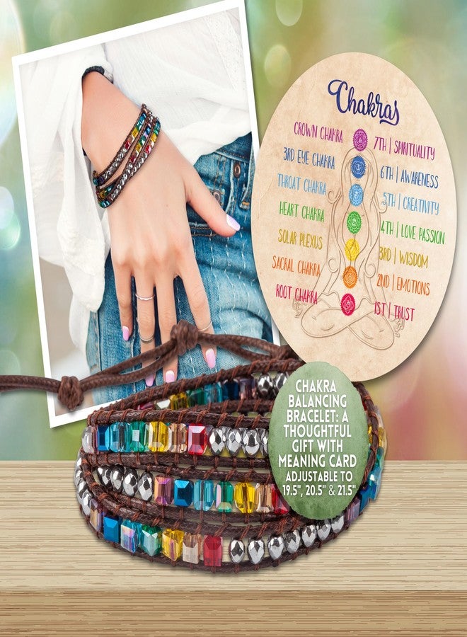SPUNKYsoul Chakra Awareness Balance 3 Wrap Crystal Bracelet with Hematite for Women (Odorless Brown Waxed Cotton Cord) - Image 2