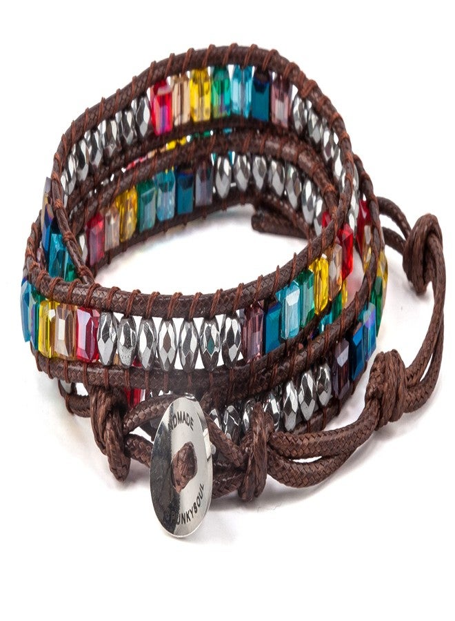 SPUNKYsoul Chakra Awareness Balance 3 Wrap Crystal Bracelet with Hematite for Women (Odorless Brown Waxed Cotton Cord) - Image 1