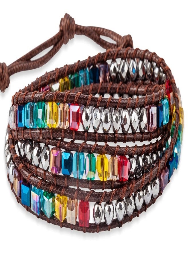 SPUNKYsoul Chakra Awareness Balance 3 Wrap Crystal Bracelet with Hematite for Women (Odorless Brown Waxed Cotton Cord) - Image 5
