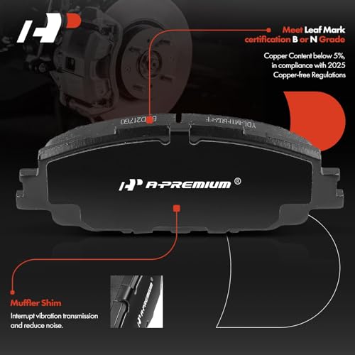 A-Premium Front Ceramic Disc Brake Pads Set Compatible with Toyota Corolla 2019-2022, Prius Prime 2020-2022, 4 Pcs - Image 2