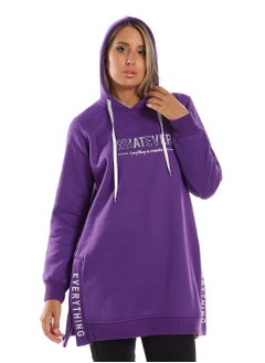 Woman  Printed Long Hoodie With Two Open Side