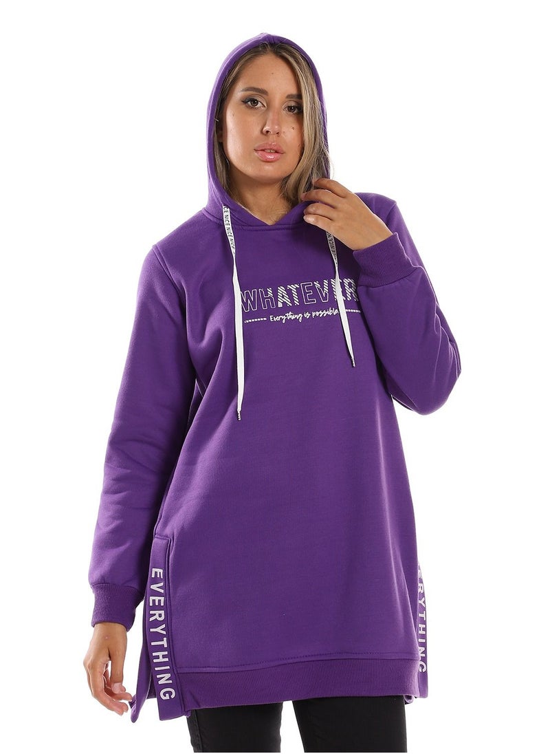 Caesar - Woman  Printed Long Hoodie With Two Open Side - Image 1