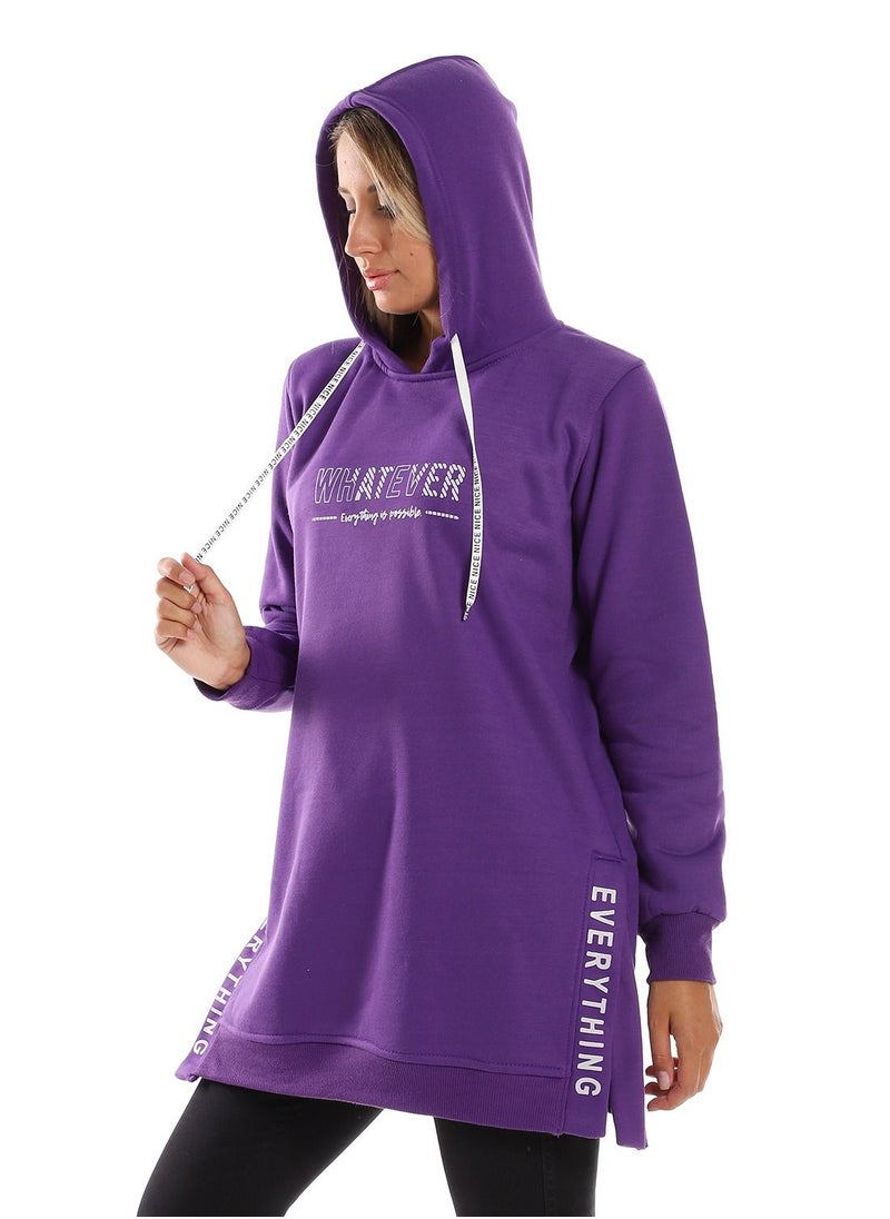 Caesar - Woman  Printed Long Hoodie With Two Open Side - Image 1