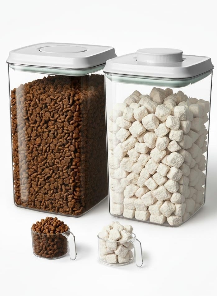 أنكو وعاء تخزين طعام الكلاب الفاخر من Ankou مع مغرفة سعة 130 مل، 4 لتر / 4.2 كوارت / 135 أونصة، وعاء طعام محكم الإغلاق للكلاب والقطط للطعام الجاف والمكافآت، وعاء تخزين طعام القطط خالٍ من مادة BPA، وعاء بلاستيكي قابل للتكديس بغطاء مع غطاء، قطعتان - Image 1