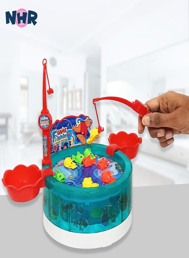 NHR Magnetic Fishing Game Toy for Kids with Music & Lights, Rotating Water Play Fishing Set, Magnetic Fish Catching Game for Toddlers & Children (Green) - Image 2