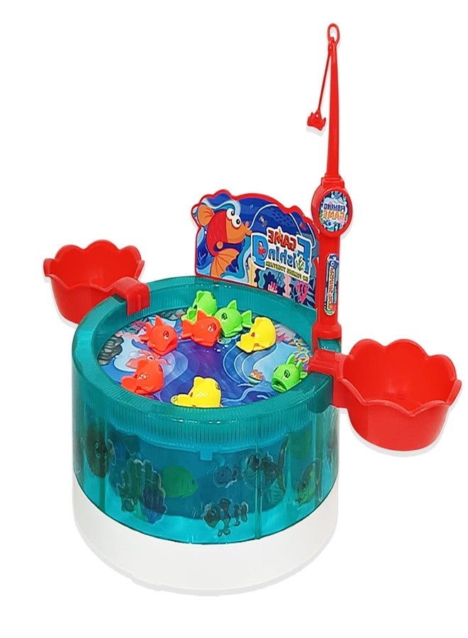 NHR Magnetic Fishing Game Toy for Kids with Music & Lights, Rotating Water Play Fishing Set, Magnetic Fish Catching Game for Toddlers & Children (Green) - Image 1