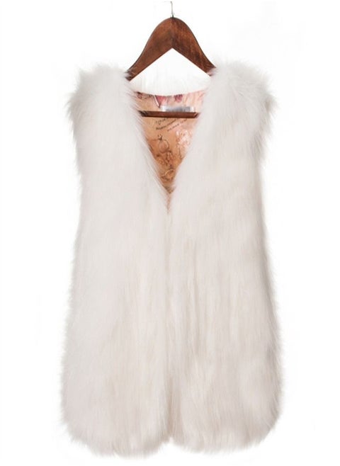 Women's Imitation Fox Fur Warm Vest White