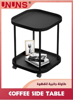 UNUNS Side Table With Wheels,Double-Layer End Table Living Room Plastic Mobile Sofa Side Table,For Small Night Stand Bedroom,Black  - Image 1