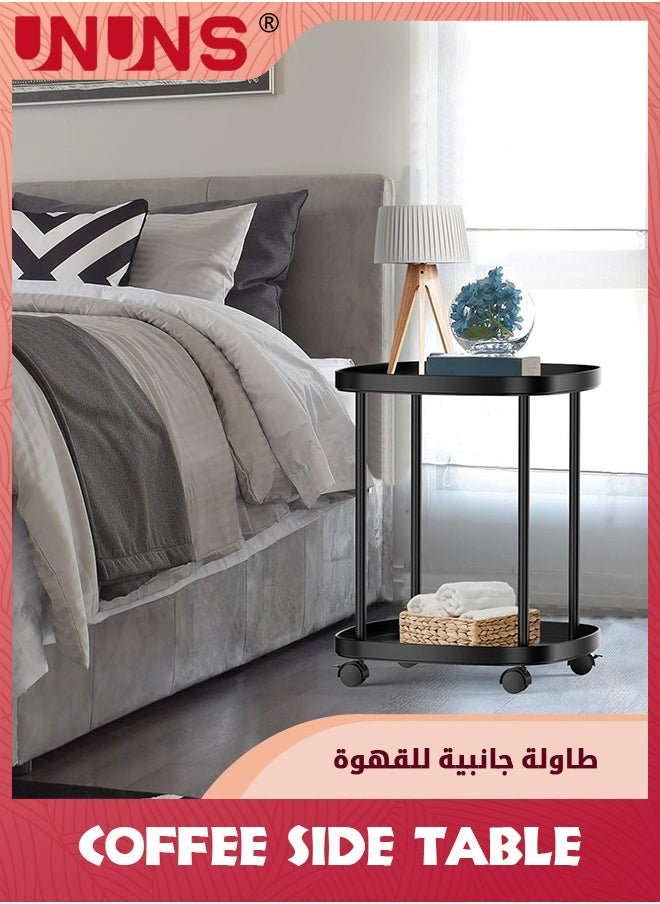 UNUNS - Side Table With Wheels,Double-Layer End Table Living Room Plastic Mobile Sofa Side Table,For Small Night Stand Bedroom,Black - Image 1
