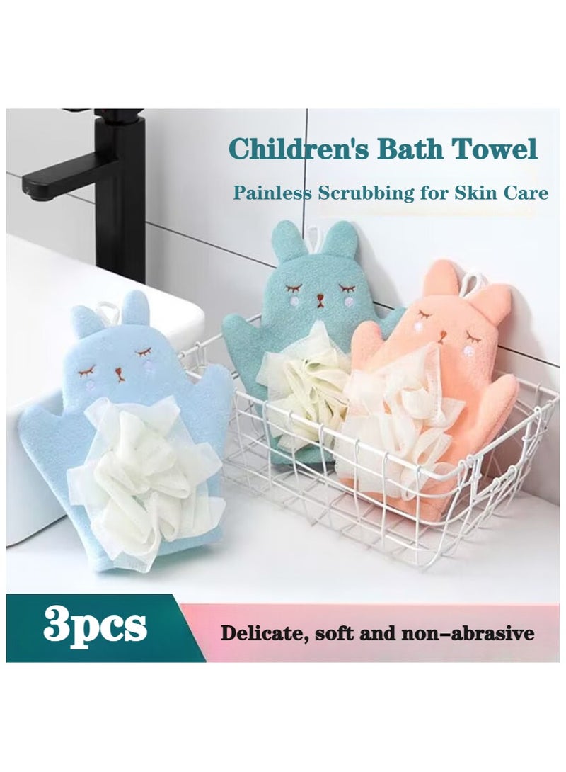 3Pcs Baby Bath Gloves - Bath Ball Gloves - Sponge Brush Bath Silk Gloves - Toddler Bath Gloves - Baby Bath Gloves Cleansing Scrub Mitt（Pink+Blue+Green） - Image 1