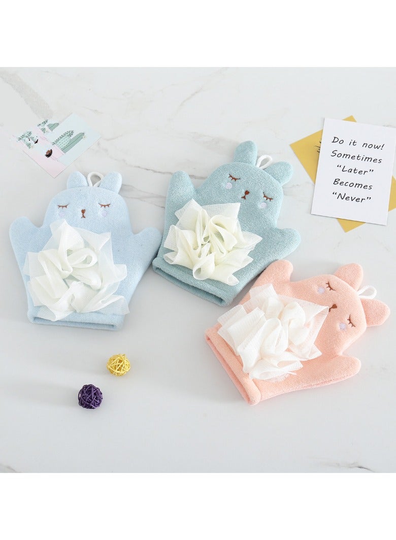 3Pcs Baby Bath Gloves - Bath Ball Gloves - Sponge Brush Bath Silk Gloves - Toddler Bath Gloves - Baby Bath Gloves Cleansing Scrub Mitt（Pink+Blue+Green） - Image 4