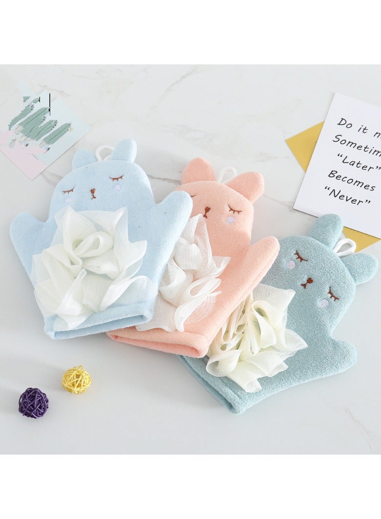3Pcs Baby Bath Gloves - Bath Ball Gloves - Sponge Brush Bath Silk Gloves - Toddler Bath Gloves - Baby Bath Gloves Cleansing Scrub Mitt（Pink+Blue+Green） - Image 2