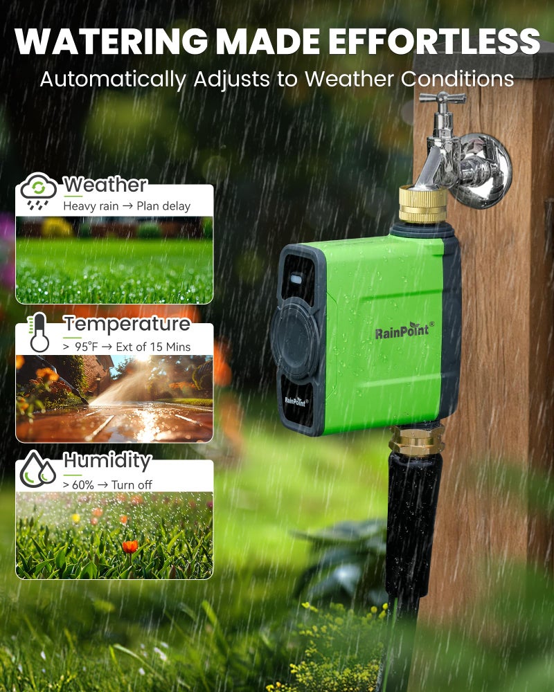 RAINPOINT WiFi Water Timer for Garden Hose, WiFi Sprinkler Controller, Smart Hose Timer Valve, Automatic Drip Irrigation System/Rain Delay for Garden/Lawn/Yard (Brass Inlet, WiFi Gateway) - Image 5