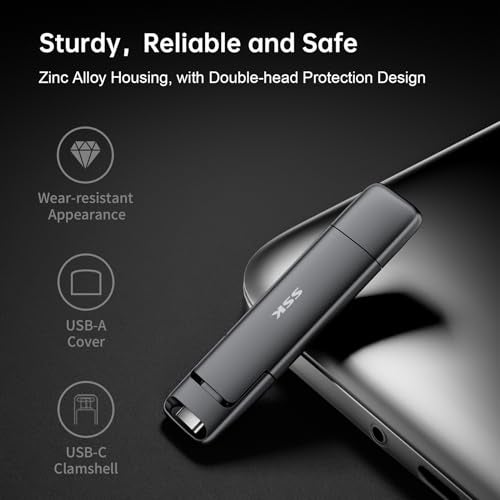 SSK 512GB SSD USB C Stick up to 1000MB/s,Fast Thumb Drive,Dual Drive Type-C + USB A 3.2 Gen 2 External Solid State Drives,USB Memory Stick for iPhone 15/PS4/Android Phone/Tablet/Windows/Mac - Image 5