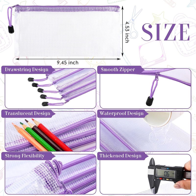 Sherr 120 Pcs Mesh Zipper Pouch Bulk Pencil Pouches 9.45'' x 4.53'' Small Clear Mesh Bags with Zipper A6 Waterproof File Bag Pencil Case for School Office Travel Organization(Purple) - Image 2
