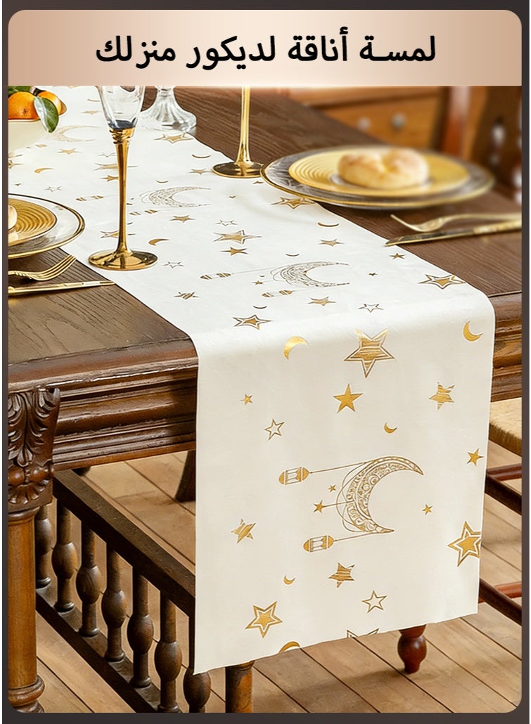 Islamic Crescent Moon Tablecloth - Elegant Ramadan & Eid Home Decor, Prayer Table Cover, Dining & Tea Table Runner for Muslim Household & Gift - Image 1