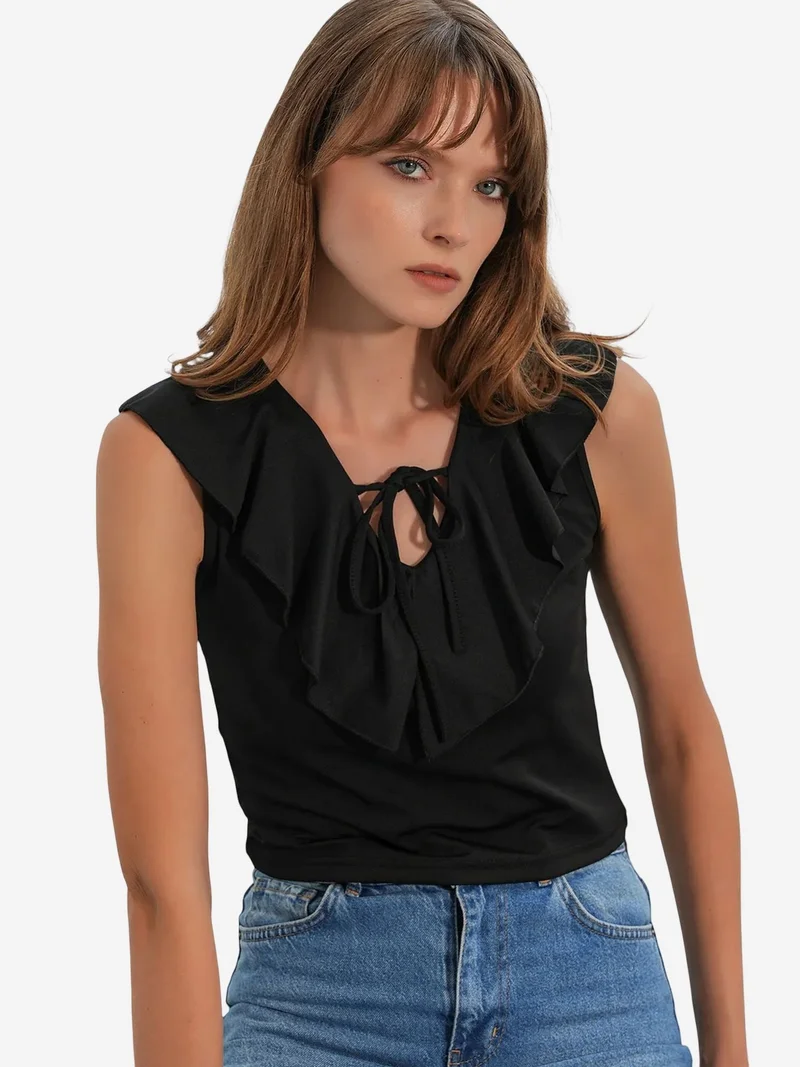 Big Dart BDART Women's Solid Knit Crop Blouse With Tie Front